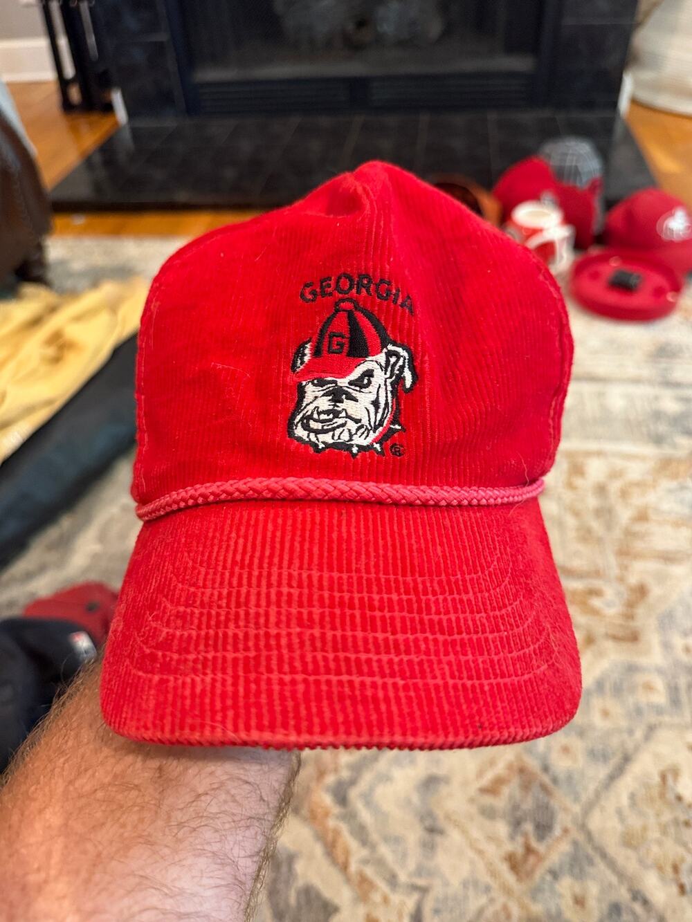 Vintage Georgia Bulldogs Corduroy Snapback Hat Red Cap Made In Korea UGA